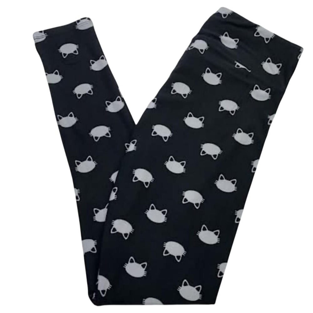 LuLaRoe Womens Leggings Size TC Black Cat Cats Kittens Kitties Tall & Curvy NWT
